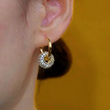 14K Gold-Plated Diamond Ball Hoop Earrings