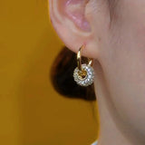 14K Gold-Plated Diamond Ball Hoop Earrings