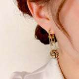 14K Gold-Plated Diamond Chain Ball Earrings