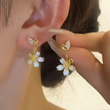 14K Gold-Plated Diamond Flower Earrings