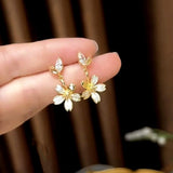 14K Gold-Plated Diamond Flower Earrings