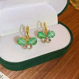 14K Gold-Plated Diamond Green Butterfly Earrings