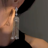 14K Gold-Plated Diamond Lantern Crystal Tassel Long Earrings