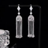 14K Gold-Plated Diamond Lantern Crystal Tassel Long Earrings