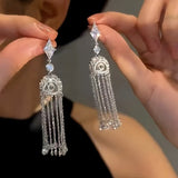 14K Gold-Plated Diamond Lantern Crystal Tassel Long Earrings