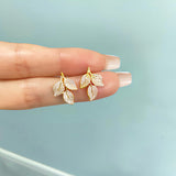 14K Gold-Plated Diamond Leaf Studs