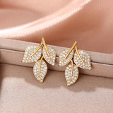 14K Gold-Plated Diamond Leaf Studs