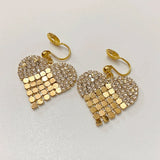 14K Gold-Plated Diamond Love Heart Clip Earrings