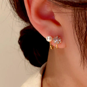 14K Gold-Plated Diamond Snowflake Pearl Studs