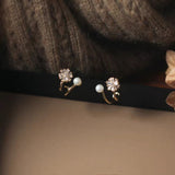 14K Gold-Plated Diamond Snowflake Pearl Studs