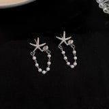 14K Gold-Plated Diamond Starfish Shell Pearl Earrings