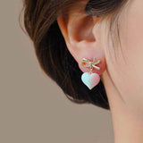 14K Gold-Plated Elegant Peach Heart-Shaped Bow Earrings