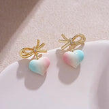 14K Gold-Plated Elegant Peach Heart-Shaped Bow Earrings