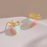 14K Gold-Plated Elegant Peach Heart-Shaped Bow Earrings