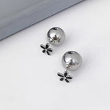 14K Gold-Plated Elegant Black Daisy Round Ball Earrings