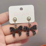 14K Gold-Plated Elegant Bling Black Bow Earrings