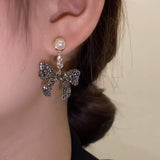 14K Gold-Plated Elegant Bling Black Bow Earrings