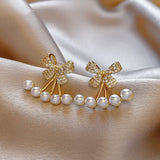 14K Gold-Plated Elegant Bow And Pearl Earrings