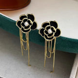 14K Gold-Plated Elegant Camellia Pearl Tassel Earrings