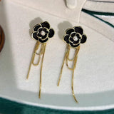 14K Gold-Plated Elegant Camellia Pearl Tassel Earrings