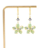 14K Gold-Plated Elegant Cat Eye Green Flower Earrings