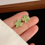 14K Gold-Plated Elegant Cat's Eye Green Flower Stud Earrings