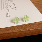 14K Gold-Plated Elegant Cat's Eye Green Flower Stud Earrings