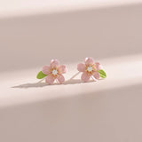 14K Gold-Plated Elegant Cherry Blossom Pink Flower Earrings