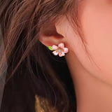 14K Gold-Plated Elegant Cherry Blossom Pink Flower Earrings