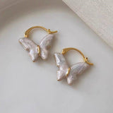 14K Gold-Plated Elegant Cream Butterfly Earrings