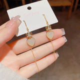 14K Gold-Plated Elegant Crown Heart Threader Earrings