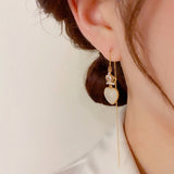 14K Gold-Plated Elegant Crown Heart Threader Earrings