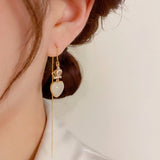 14K Gold-Plated Elegant Crown Heart Threader Earrings