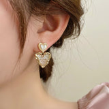 14K Gold-Plated Elegant Crystal Heart-Design Earrings