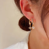 14K Gold-Plated Elegant Double-Layer Zircon Star And Pearl Earrings