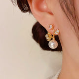 14K Gold-Plated Elegant Flower Pearl Earrings