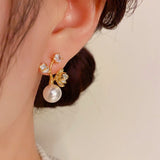 14K Gold-Plated Elegant Flower Pearl Earrings