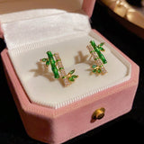 14K Gold-Plated Elegant Fresh Green Bamboo Stud Earrings