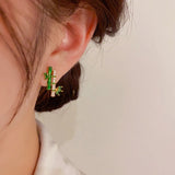 14K Gold-Plated Elegant Fresh Green Bamboo Stud Earrings