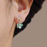 14K Gold-Plated Elegant Gardenia Flower Bow Earrings