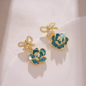 14K Gold-Plated Elegant Gardenia Flower Bow Earrings