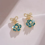 14K Gold-Plated Elegant Gardenia Flower Bow Earrings