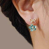 14K Gold-Plated Elegant Gardenia Flower Bow Earrings