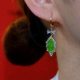 14K Gold-Plated Elegant Green Crystal Leaf Earrings