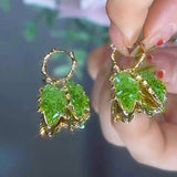 14K Gold-Plated Elegant Green Crystal Leaf Earrings