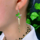 14K Gold-Plated Elegant Green Flower Ear Hooks