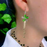 14K Gold-Plated Elegant Green Flower Ear Hooks