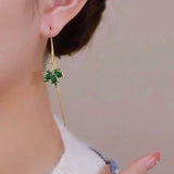 14K Gold-Plated Elegant Green Maple Leaf Threader Earrings