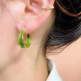 14K Gold-Plated Elegant Green Oval Earrings