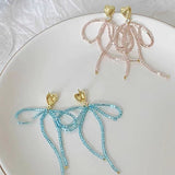 14K Gold-Plated Elegant Heart-Design Crystal Bow Earrings